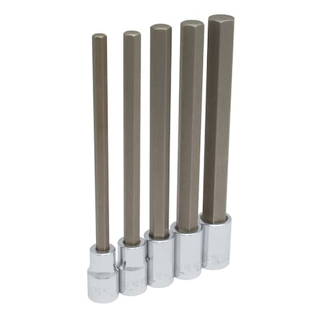 Urrea Extra Long Bit 1/2" Dr, 5 Pieces, Polished Mirror 5441M5L